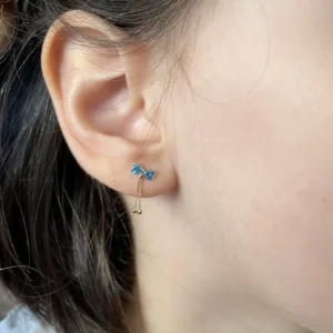 Par de Brincos Infantil Laço com Pendulo no Ouro Amarelo 18K