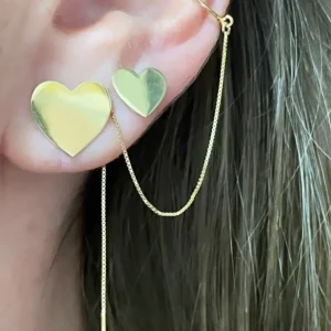 Par de Brincos Coração Espelhado 12mm no Ouro Amarelo 18K