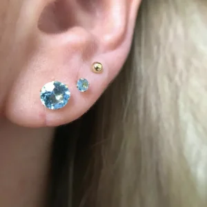 Par de Brincos Topázio Swiss Azul 6mm no Ouro Amarelo 18K