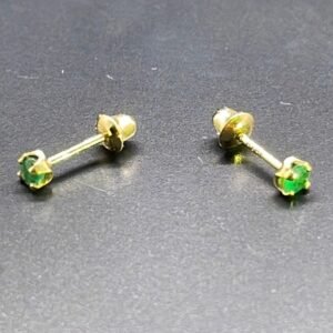 Par de Brincos Infantil Esmeralda Natural 2,2 mm no Ouro Amarelo 18k