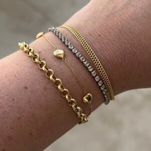 Pulseira 5 Corações Abaulados no Ouro Amarelo 18K