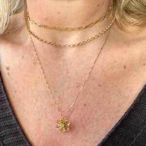 Pingente Flor Diamantada Rendada no Ouro Amarelo 18k