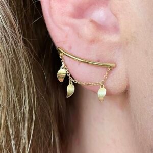 Par de Brincos Folhas, no Ouro Amarelo 18K