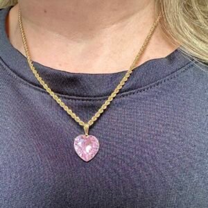 Pingente Coração Rosa, no Ouro Amarelo 18K