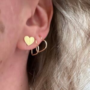 Par de Brincos Coração Espelhado 9x8mm no Ouro Amarelo 18K