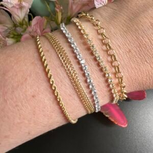 Pulseira Riviera com Topázios Brancos no Ouro Amarelo 18k