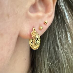 Par de Argolas Diamantadas Bojuda, no Ouro Amarelo 18K