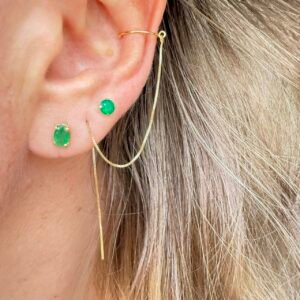 Par de Brincos Esmeraldas 6x4mm, no Ouro Amarelo 18K