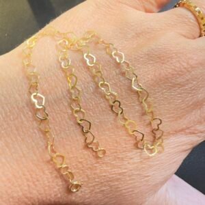 Tornozeleira inteira de Corações no Ouro Amarelo 18Kt