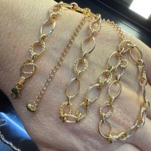 Corrente Chocker Elos Ovais Duplos e Diamantados, no Ouro Amarelo 18K