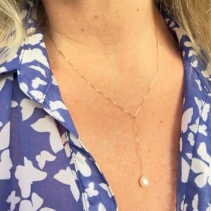 Gargantilha Gravatinha Pérola no Ouro Amarelo 18K