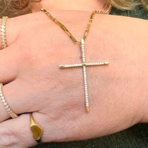 Pingente Crucifixo Zircônias 3,5cm no Ouro 18K