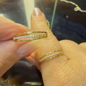 Anel 3 Aros Diamantados e Zircônias no Ouro 18K