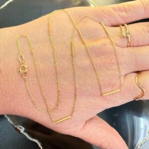 Corrente Alternada Palitos e Groumet no Ouro 18K