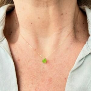 Gargantilha Gota Jade Verde-Limão no Ouro 18K