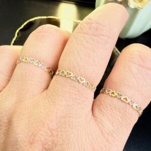 Anel Corações Alternados Branco e Amarelo no Ouro 18K