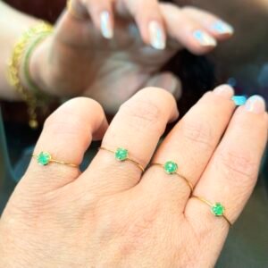 Anel Solitário Esmeralda 4mm no Ouro 18K