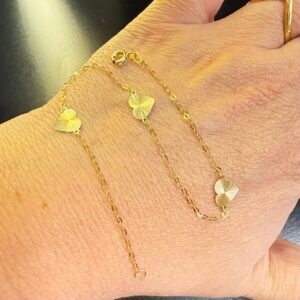 Pulseira 3 Corações Diamantados no Ouro Amarelo 18K