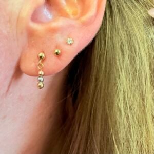 Par de Brincos Bolinhas Tricolor no Ouro 18K