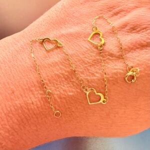 Pulseira 3 Corações Vazados no Ouro 18K