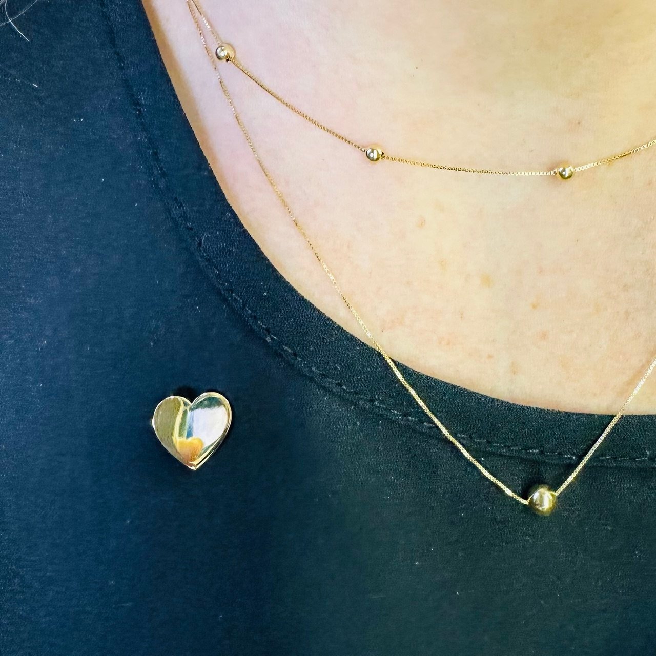 Broche Coração Espelhado no Ouro 18K - Imagem 2