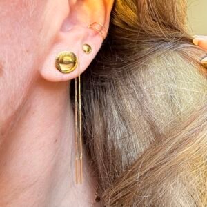 Par de Brincos Botão Espelhado 10mm no Ouro 18K